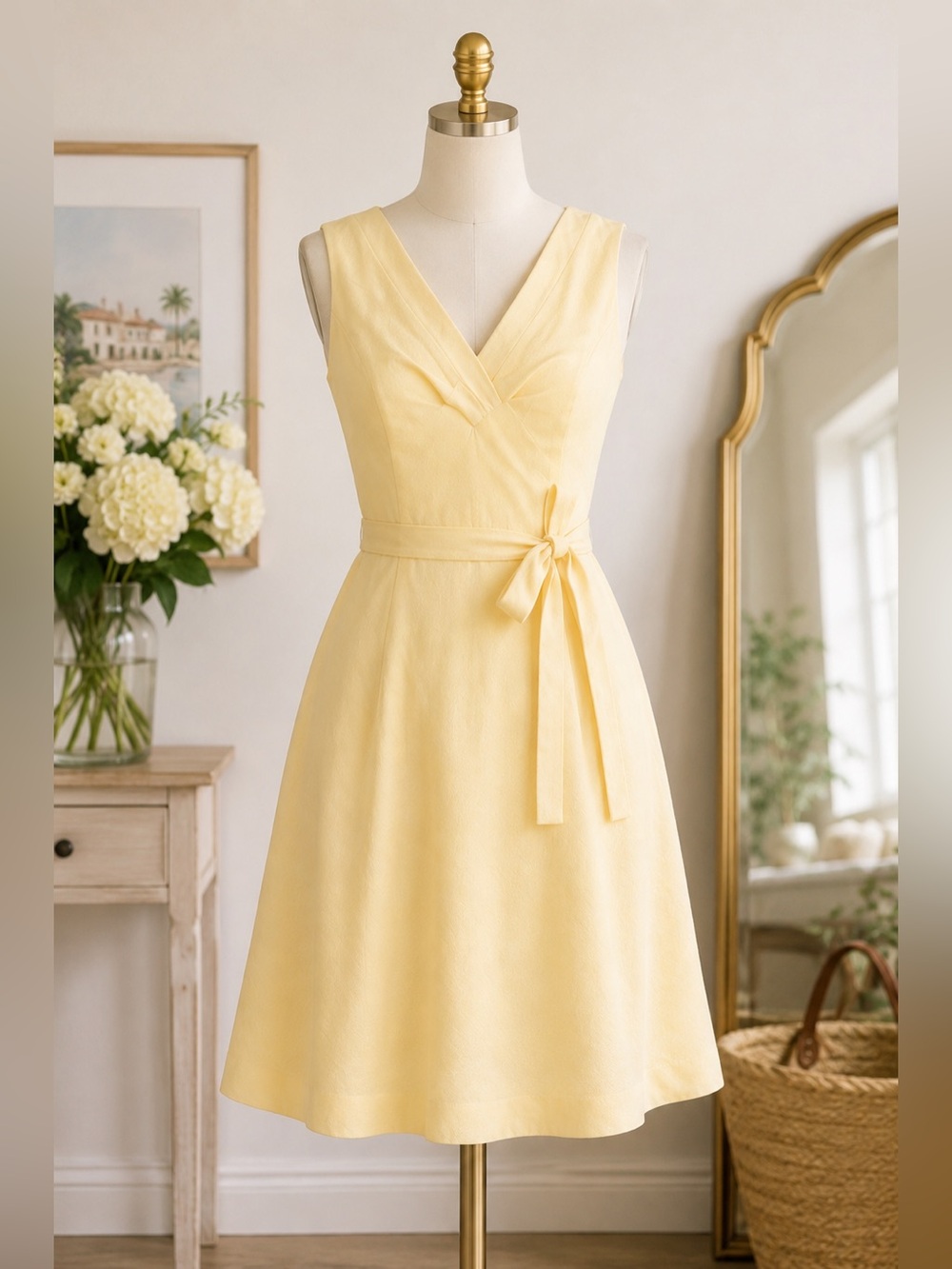 Talbots Butter Yellow Silk Blend Dress Fit Flare Wedding Guest Garden Party 10 - Picture 2 of 12